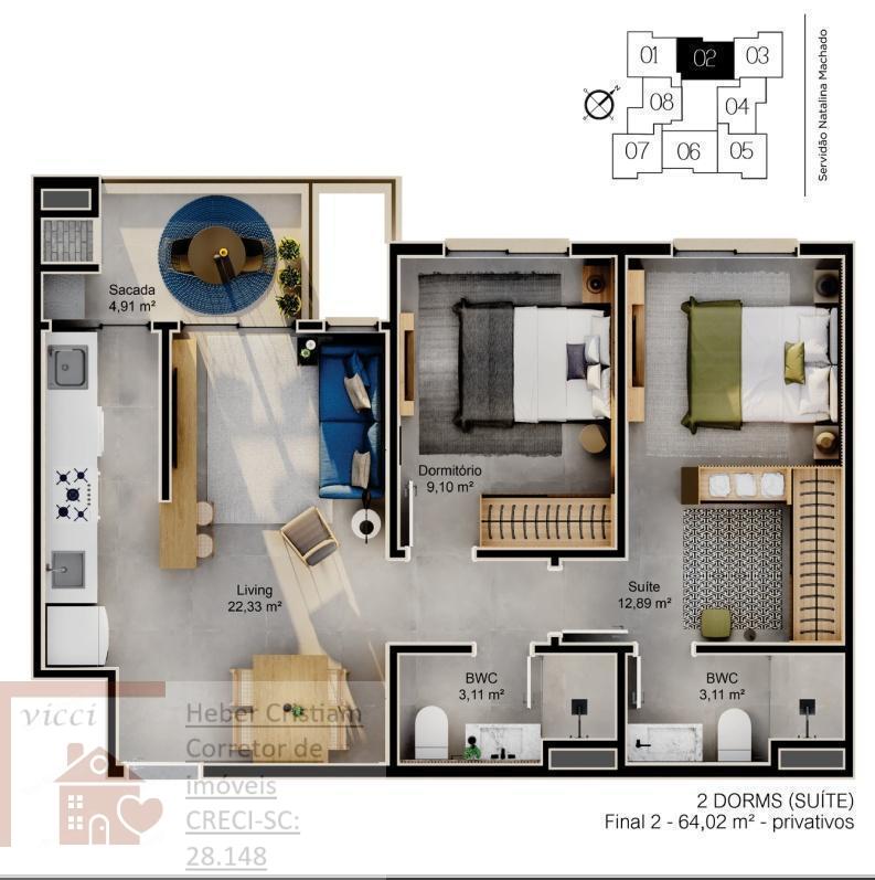 Apartamento à venda com 2 quartos, 61m² - Foto 7