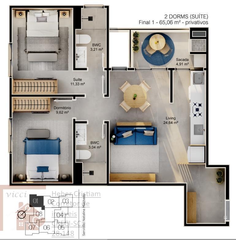 Apartamento à venda com 2 quartos, 61m² - Foto 8