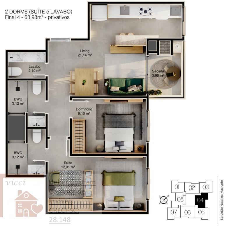 Apartamento à venda com 2 quartos, 61m² - Foto 9