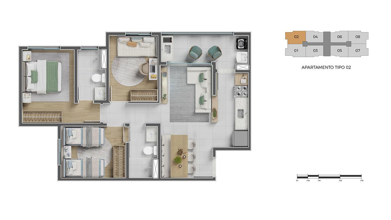 Apartamento, 3 quartos, 66 m² - Foto 3